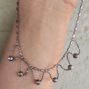 Vintage sterling silver 925 ITALY dot line drape disco ball necklace